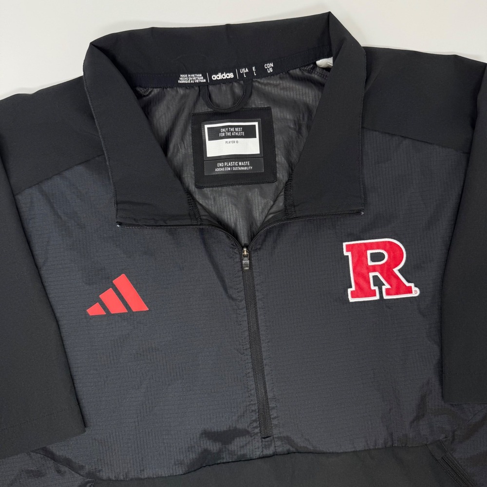 Adidas Rutgers Scarlet Knights Mens Large Black Short Sleeve Quarter Zip Jacket